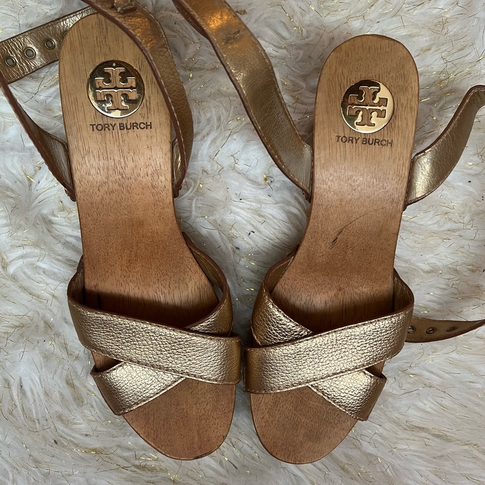 Tory Burch, Metallic Gold, Chunky Sandal w/Tory Burch Crossbody